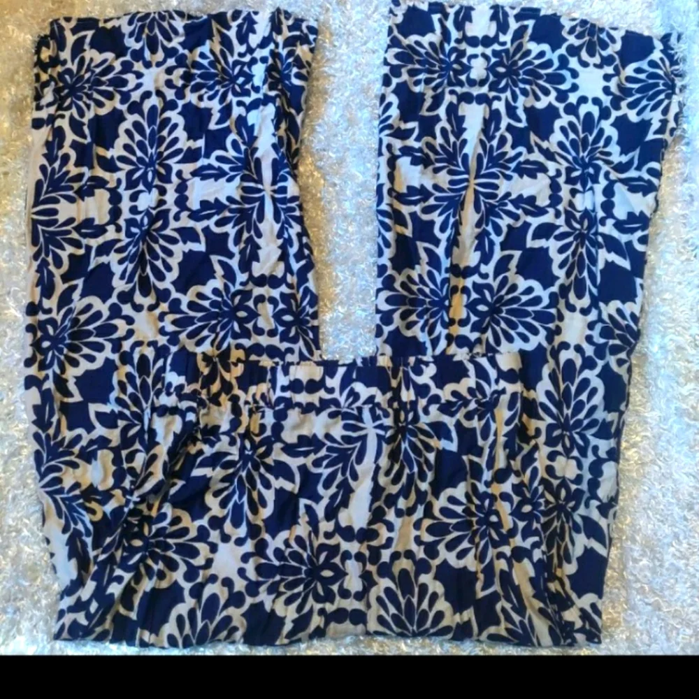 Women's Pantsuit Navy White Floral Dress And Pants Set Two Piece Long Flowy Sz M - Picture 6 of 9